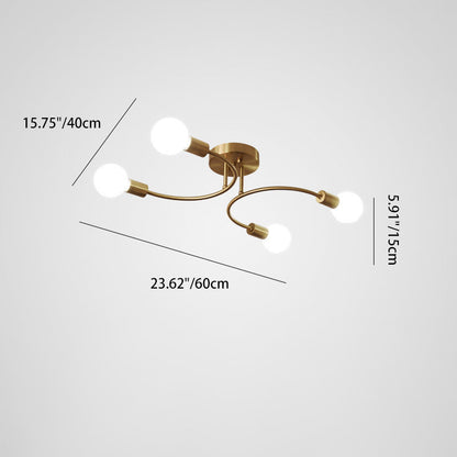 Contemporary Nordic Metal Curved 4/6/8-Light Semi-Flush Mount Ceiling Light For Bedroom & Living Room