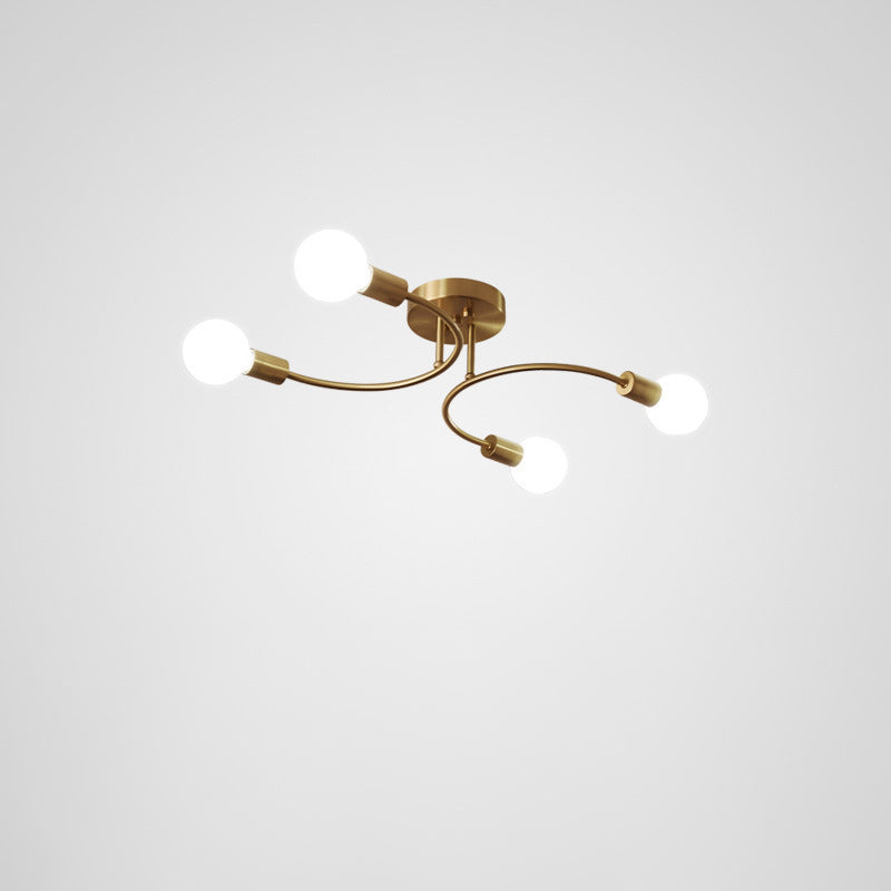 Contemporary Nordic Metal Curved 4/6/8-Light Semi-Flush Mount Ceiling Light For Bedroom & Living Room