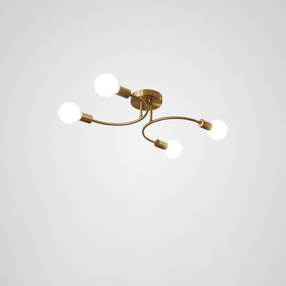 Contemporary Nordic Metal Curved 4/6/8-Light Semi-Flush Mount Ceiling Light For Bedroom & Living Room
