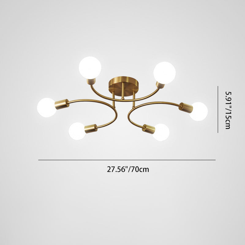 Contemporary Nordic Metal Curved 4/6/8-Light Semi-Flush Mount Ceiling Light For Bedroom & Living Room