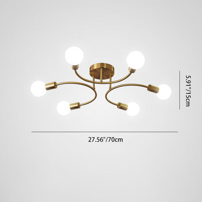 Contemporary Nordic Metal Curved 4/6/8-Light Semi-Flush Mount Ceiling Light For Bedroom & Living Room