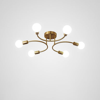 Contemporary Nordic Metal Curved 4/6/8-Light Semi-Flush Mount Ceiling Light For Bedroom & Living Room