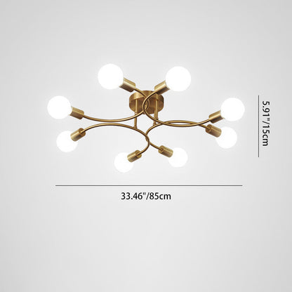 Contemporary Nordic Metal Curved 4/6/8-Light Semi-Flush Mount Ceiling Light For Bedroom & Living Room