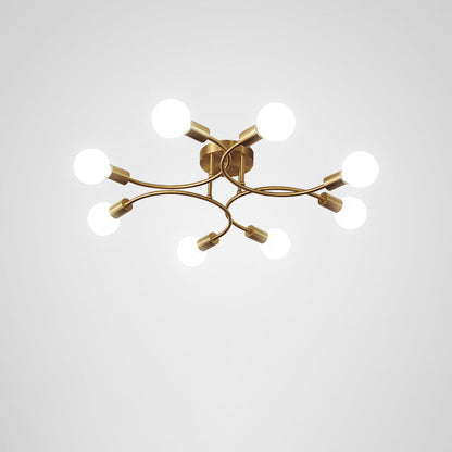 Contemporary Nordic Metal Curved 4/6/8-Light Semi-Flush Mount Ceiling Light For Bedroom & Living Room