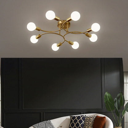 Contemporary Nordic Metal Curved 4/6/8-Light Semi-Flush Mount Ceiling Light For Bedroom & Living Room
