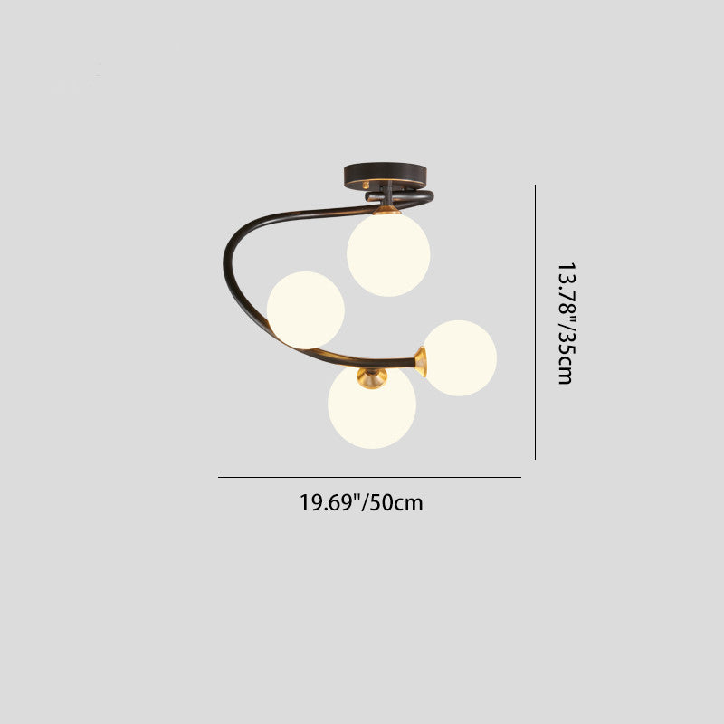 Contemporary Nordic Iron & Glass Curved Round 4/5/7-Light Semi-Flush Mount Ceiling Light For Bedroom & Living Room