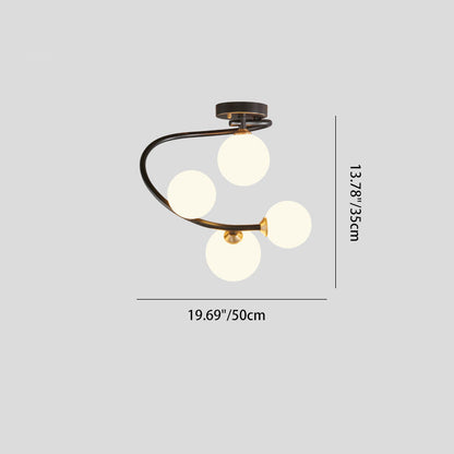 Contemporary Nordic Iron & Glass Curved Round 4/5/7-Light Semi-Flush Mount Ceiling Light For Bedroom & Living Room