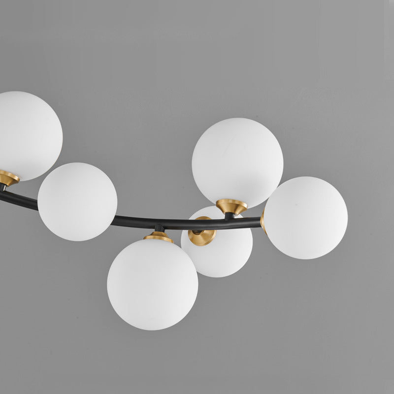 Contemporary Nordic Iron & Glass Curved Round 4/5/7-Light Semi-Flush Mount Ceiling Light For Bedroom & Living Room