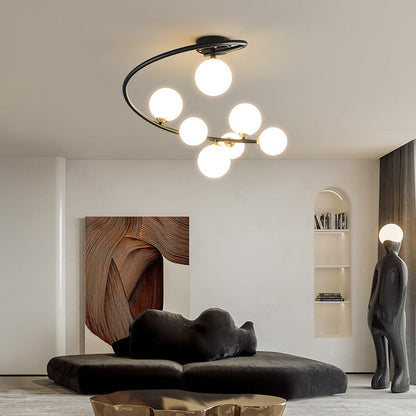 Contemporary Nordic Iron & Glass Curved Round 4/5/7-Light Semi-Flush Mount Ceiling Light For Bedroom & Living Room