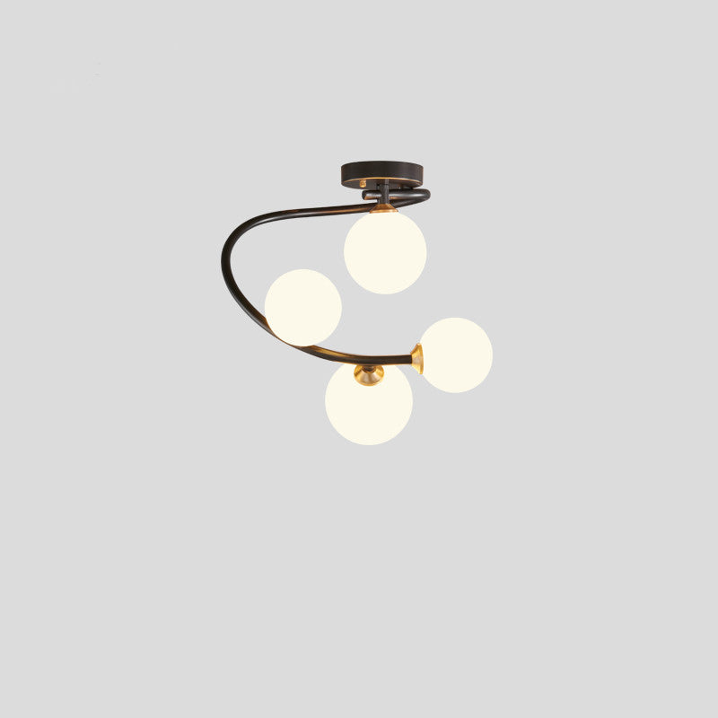 Contemporary Nordic Iron & Glass Curved Round 4/5/7-Light Semi-Flush Mount Ceiling Light For Bedroom & Living Room