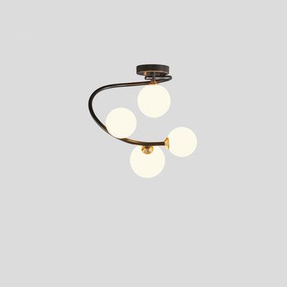 Contemporary Nordic Iron & Glass Curved Round 4/5/7-Light Semi-Flush Mount Ceiling Light For Bedroom & Living Room