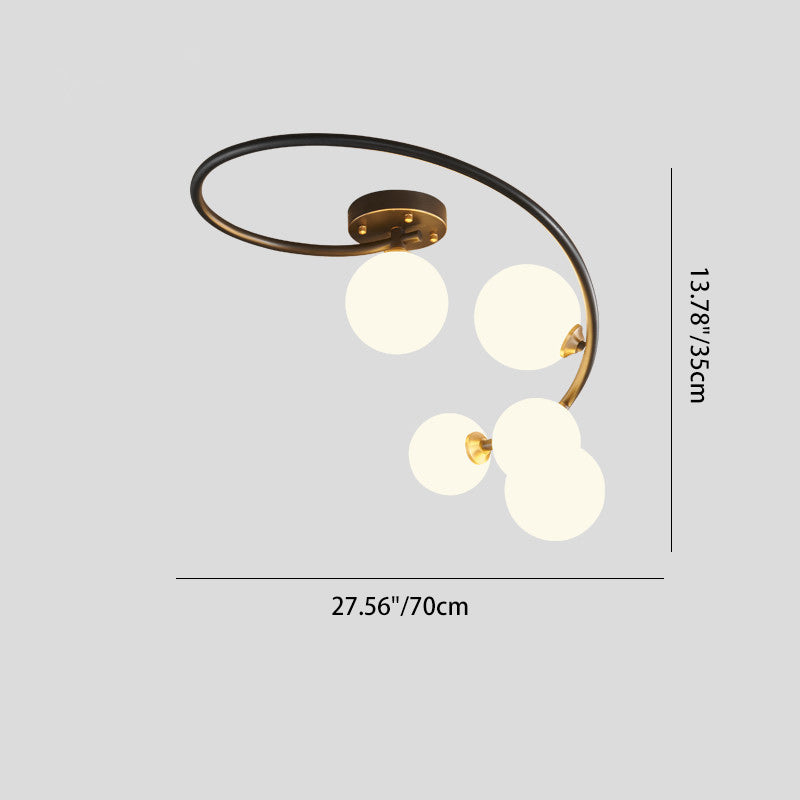 Contemporary Nordic Iron & Glass Curved Round 4/5/7-Light Semi-Flush Mount Ceiling Light For Bedroom & Living Room
