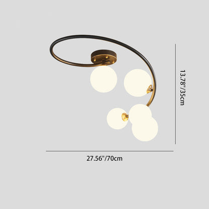Contemporary Nordic Iron & Glass Curved Round 4/5/7-Light Semi-Flush Mount Ceiling Light For Bedroom & Living Room