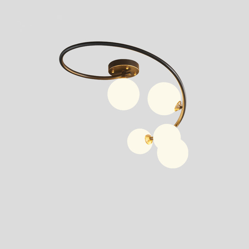 Contemporary Nordic Iron & Glass Curved Round 4/5/7-Light Semi-Flush Mount Ceiling Light For Bedroom & Living Room