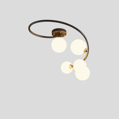 Contemporary Nordic Iron & Glass Curved Round 4/5/7-Light Semi-Flush Mount Ceiling Light For Bedroom & Living Room