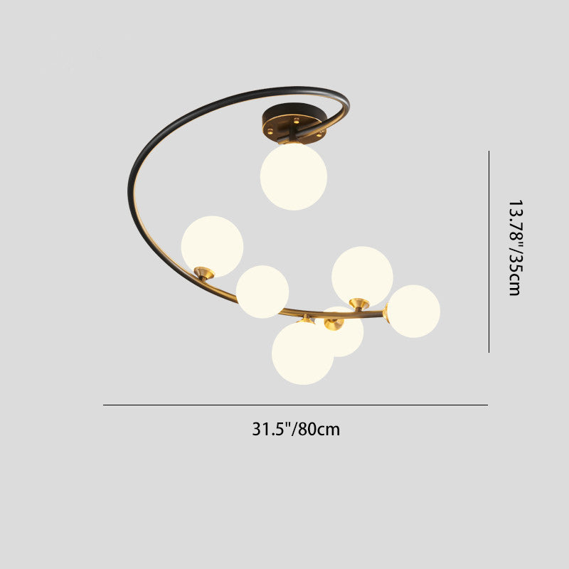 Contemporary Nordic Iron & Glass Curved Round 4/5/7-Light Semi-Flush Mount Ceiling Light For Bedroom & Living Room