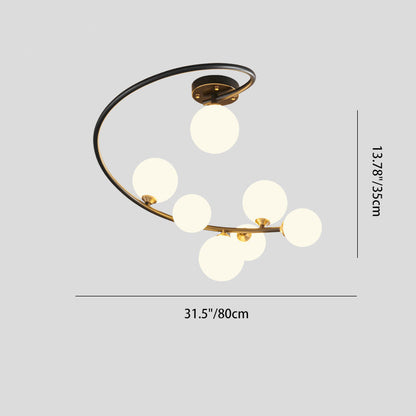 Contemporary Nordic Iron & Glass Curved Round 4/5/7-Light Semi-Flush Mount Ceiling Light For Bedroom & Living Room