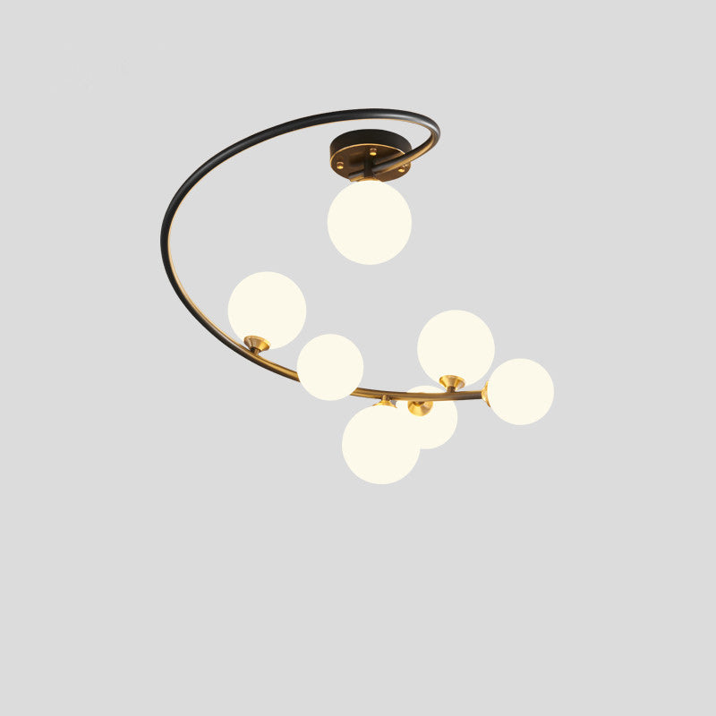 Contemporary Nordic Iron & Glass Curved Round 4/5/7-Light Semi-Flush Mount Ceiling Light For Bedroom & Living Room