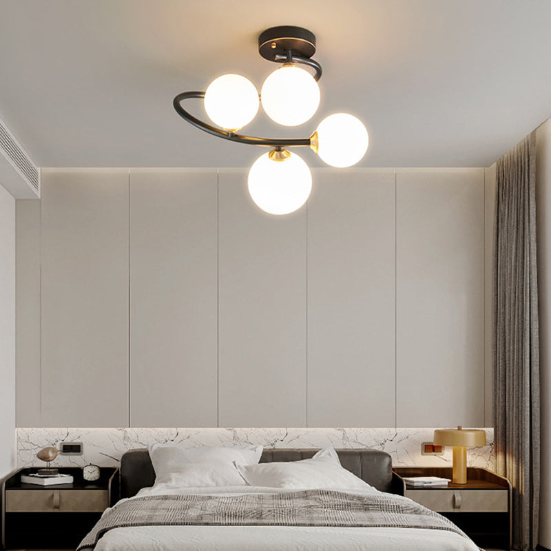 Contemporary Nordic Iron & Glass Curved Round 4/5/7-Light Semi-Flush Mount Ceiling Light For Bedroom & Living Room