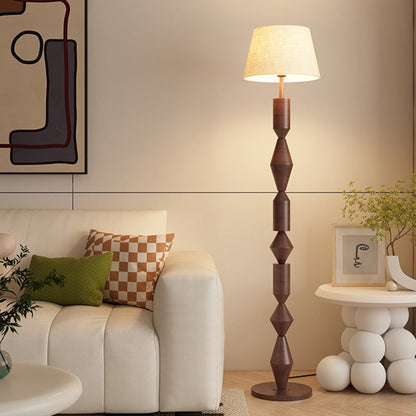Traditional French Iron & Fabric Geometric Round 1-Light Standing Floor Lamp For Bedroom & Living Room
