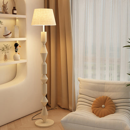 Traditional French Iron & Fabric Geometric Round 1-Light Standing Floor Lamp For Bedroom & Living Room