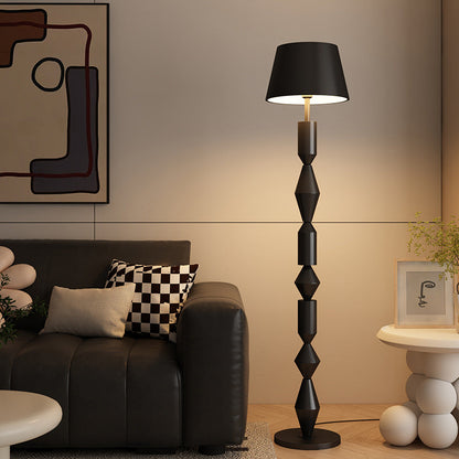 Traditional French Iron & Fabric Geometric Round 1-Light Standing Floor Lamp For Bedroom & Living Room