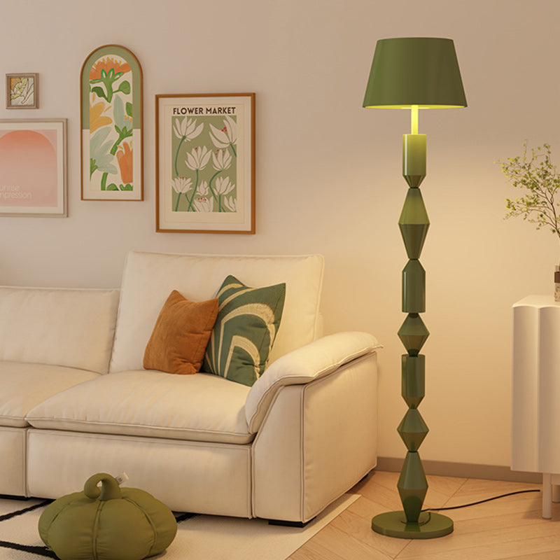 Traditional French Iron & Fabric Geometric Round 1-Light Standing Floor Lamp For Bedroom & Living Room