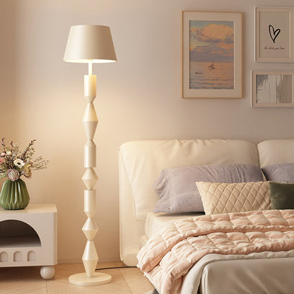 Traditional French Iron & Fabric Geometric Round 1-Light Standing Floor Lamp For Bedroom & Living Room