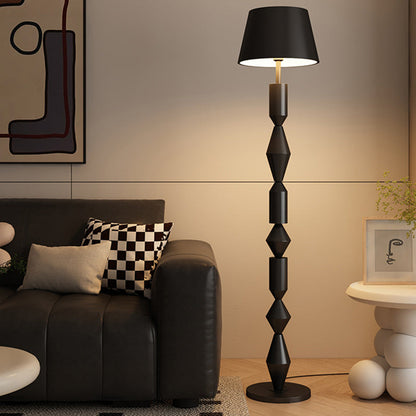 Traditional French Iron & Fabric Geometric Round 1-Light Standing Floor Lamp For Bedroom & Living Room