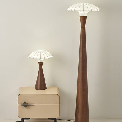 Traditional French Wood & Silk Dome Shade 1-Light Standing Floor Lamp For Bedroom & Living Room