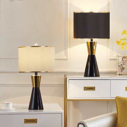Contemporary Nordic Ceramic & Fabric Round 1-Light Table Lamp For Bedroom & Living Room