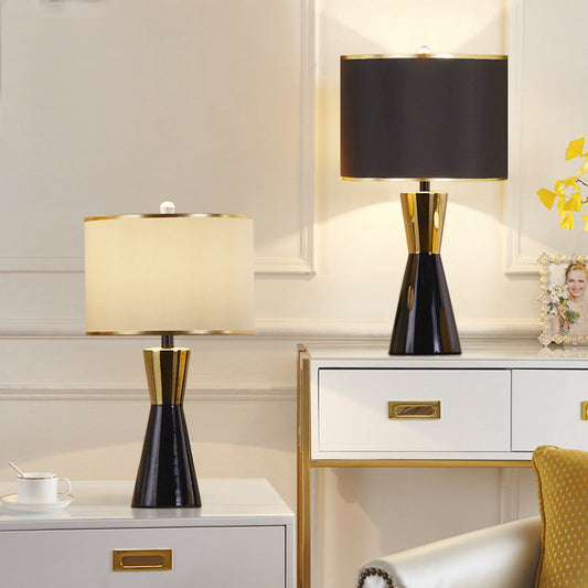 Contemporary Nordic Ceramic & Fabric Round 1-Light Table Lamp For Bedroom & Living Room