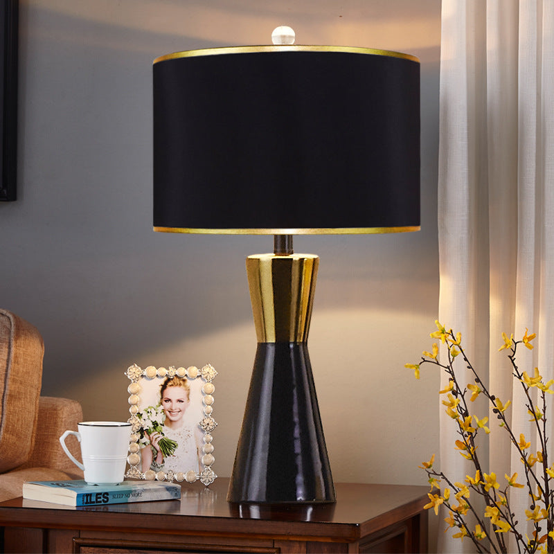 Contemporary Nordic Ceramic & Fabric Round 1-Light Table Lamp For Bedroom & Living Room