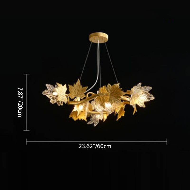 Contemporary Creative Aluminum & Glass Maple Leaf 6/9/14/20-Light Chandelier For Dining Room, Bedroom And Living Room