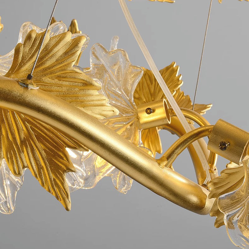 Contemporary Creative Aluminum & Glass Maple Leaf 6/9/14/20-Light Chandelier For Dining Room, Bedroom And Living Room