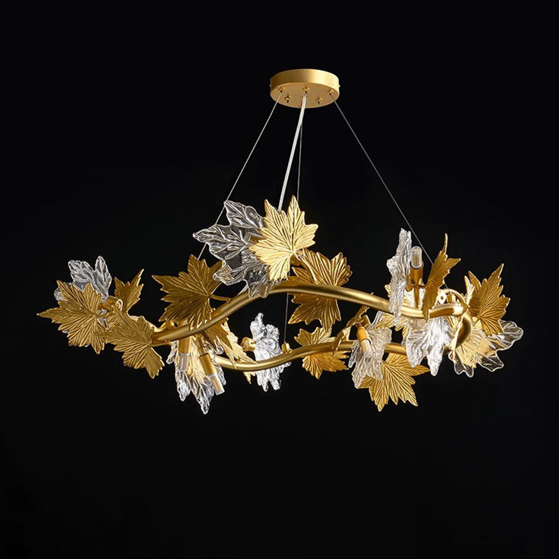 Contemporary Creative Aluminum & Glass Maple Leaf 6/9/14/20-Light Chandelier For Dining Room, Bedroom And Living Room