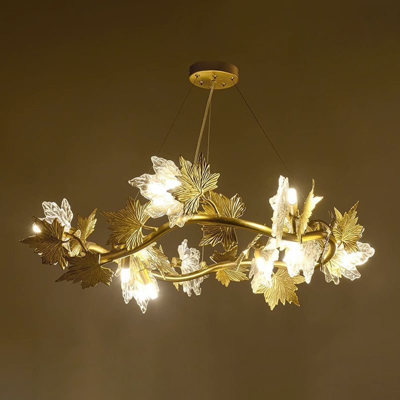Contemporary Creative Aluminum & Glass Maple Leaf 6/9/14/20-Light Chandelier For Dining Room, Bedroom And Living Room