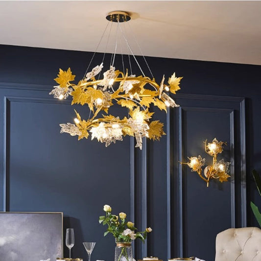 Contemporary Creative Aluminum & Glass Maple Leaf 6/9/14/20-Light Chandelier For Dining Room, Bedroom And Living Room