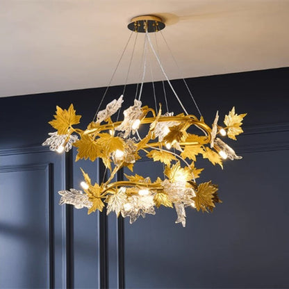 Contemporary Creative Aluminum & Glass Maple Leaf 6/9/14/20-Light Chandelier For Dining Room, Bedroom And Living Room