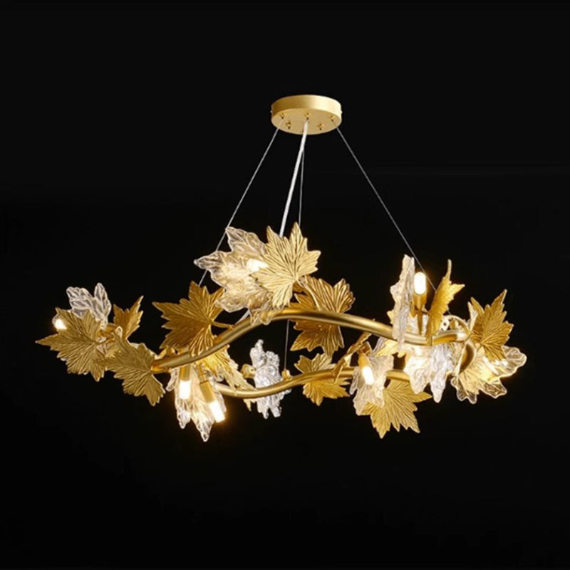 Contemporary Creative Aluminum & Glass Maple Leaf 6/9/14/20-Light Chandelier For Dining Room, Bedroom And Living Room