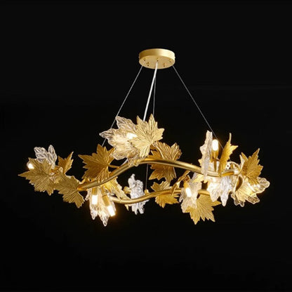 Contemporary Creative Aluminum & Glass Maple Leaf 6/9/14/20-Light Chandelier For Dining Room, Bedroom And Living Room