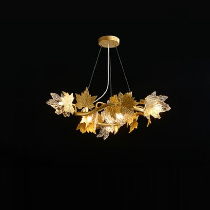 Contemporary Creative Aluminum & Glass Maple Leaf 6/9/14/20-Light Chandelier For Dining Room, Bedroom And Living Room