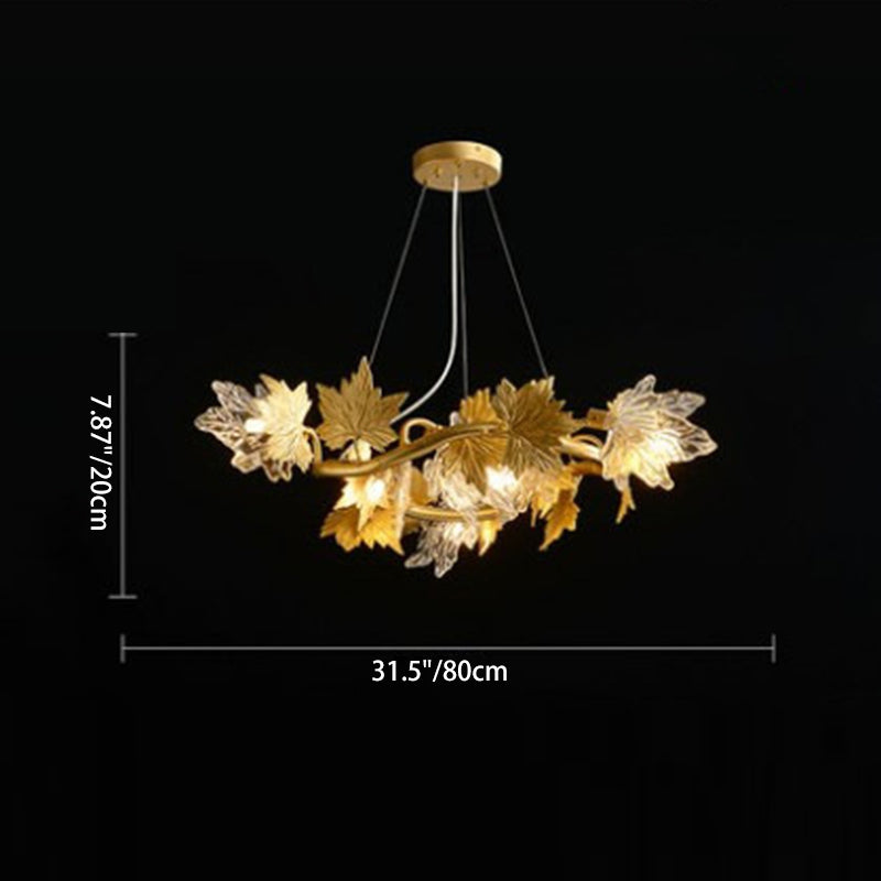 Contemporary Creative Aluminum & Glass Maple Leaf 6/9/14/20-Light Chandelier For Dining Room, Bedroom And Living Room