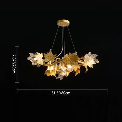 Contemporary Creative Aluminum & Glass Maple Leaf 6/9/14/20-Light Chandelier For Dining Room, Bedroom And Living Room