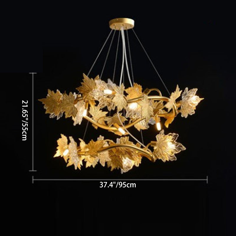Contemporary Creative Aluminum & Glass Maple Leaf 6/9/14/20-Light Chandelier For Dining Room, Bedroom And Living Room