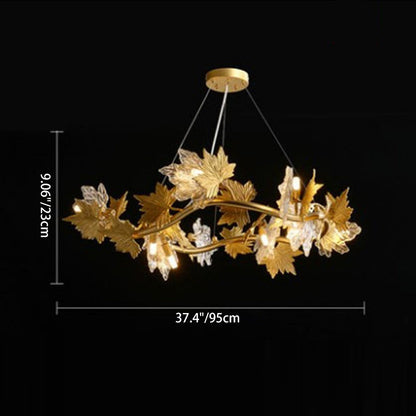 Contemporary Creative Aluminum & Glass Maple Leaf 6/9/14/20-Light Chandelier For Dining Room, Bedroom And Living Room