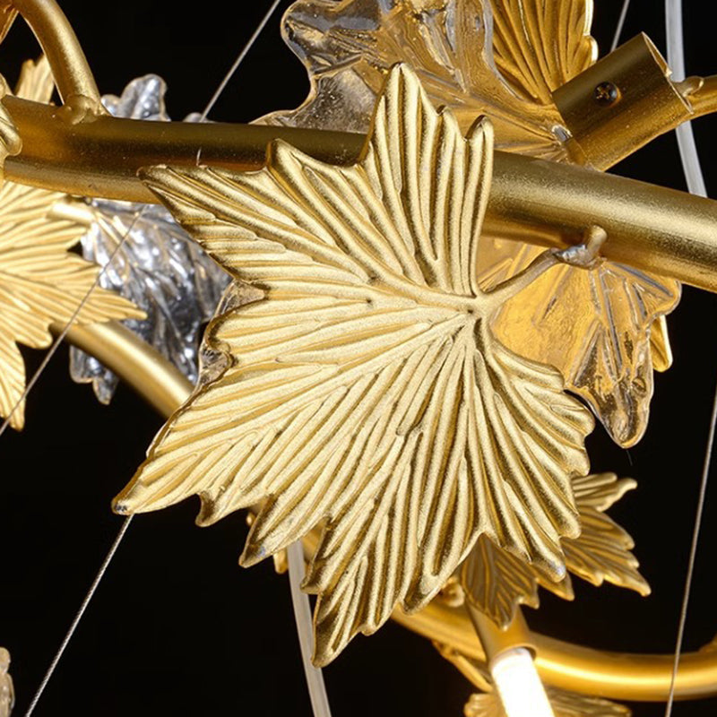 Contemporary Creative Aluminum & Glass Maple Leaf 6/9/14/20-Light Chandelier For Dining Room, Bedroom And Living Room