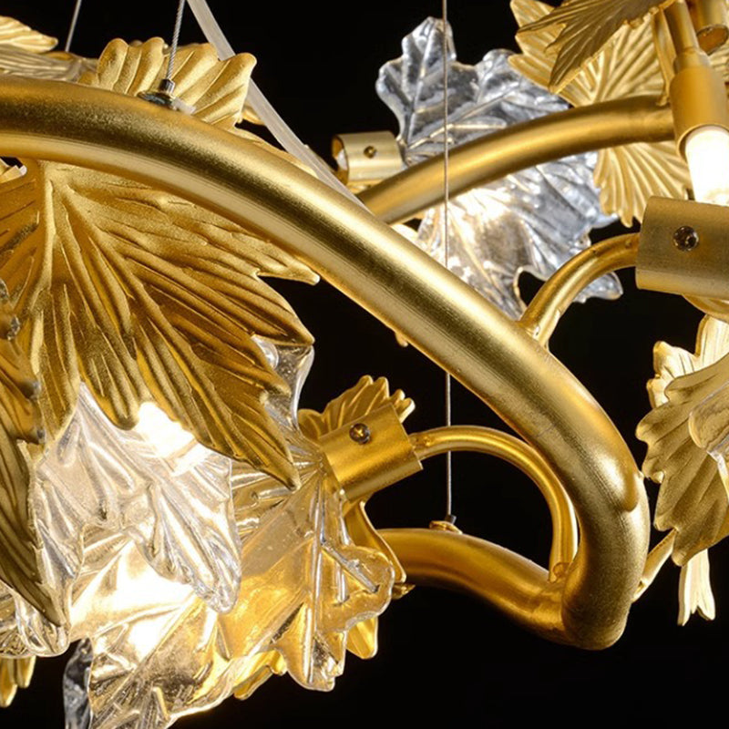 Contemporary Creative Aluminum & Glass Maple Leaf 6/9/14/20-Light Chandelier For Dining Room, Bedroom And Living Room
