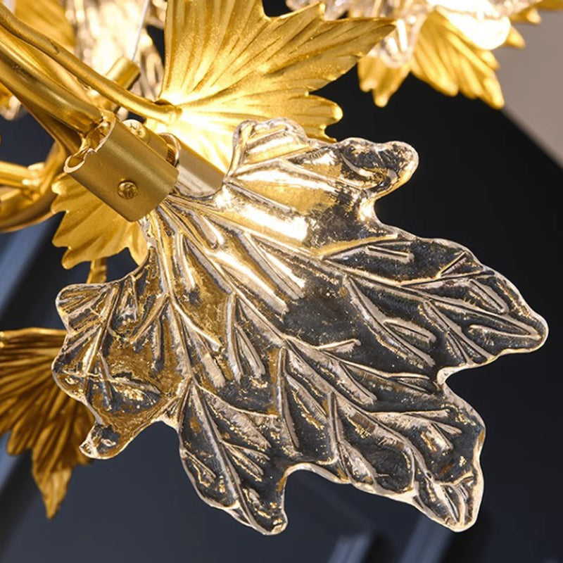 Contemporary Creative Aluminum & Glass Maple Leaf 6/9/14/20-Light Chandelier For Dining Room, Bedroom And Living Room