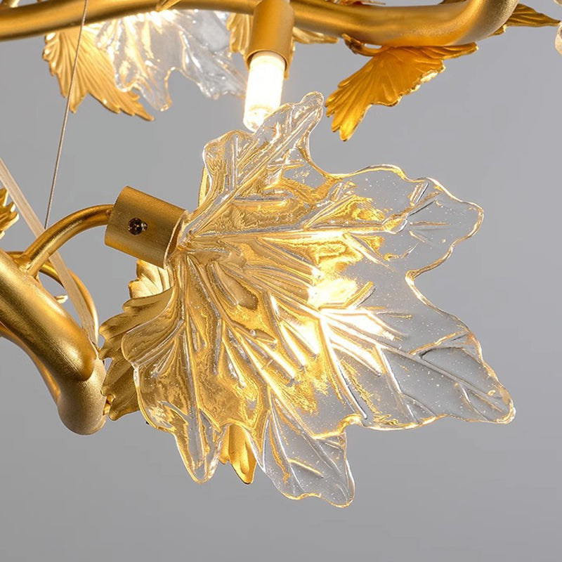 Contemporary Creative Aluminum & Glass Maple Leaf 6/9/14/20-Light Chandelier For Dining Room, Bedroom And Living Room